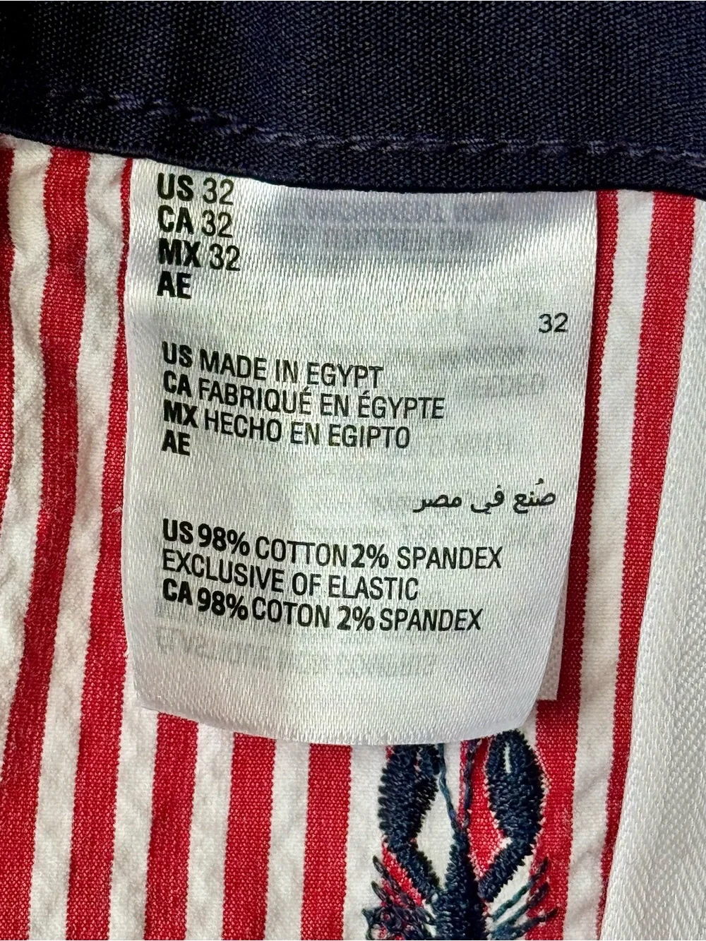 Club Room Lobster Seersucker Chino Shorts Red White Stretch Men’s 32W 7” Inseam